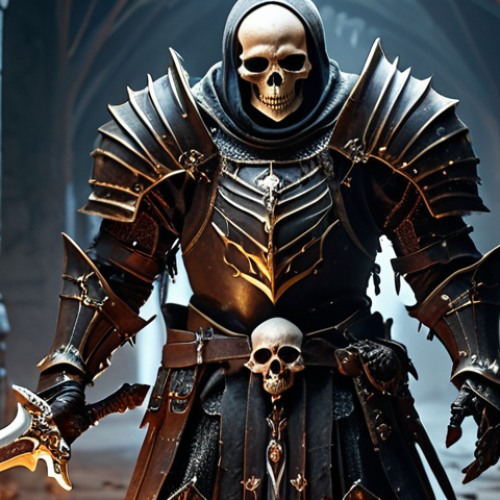 Home 14 **
A Knight of Death in Lineage, skull-crushing with style, showcasing new abilities or improved gear. Dark fantasy setting with detailed armor and dramatic lighting. Action pose.
**