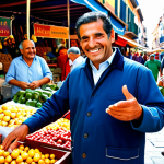 Prosperous Merchant in a Bustling Marketplace**

"A professional merchant, fully clothed in modest attire befitting a trader, stands in a vibrant Spanish marketplace, surrounded by colorful stalls overflowing with goods. The merchant is smiling and engaged in conversation with a potential customer. In the background, other merchants and shoppers create a lively atmosphere. Perfect anatomy, correct proportions, well-formed hands, proper finger count, natural body proportions, safe for work, appropriate content, professional, family-friendly."

**