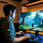 Leveling Up Fast**

"A determined gamer, fully clothed in comfortable gaming attire, intently focused on a computer screen displaying the Lineage game interface. The room is a cozy gaming den with soft lighting and gaming peripherals. The character on screen is a powerful Archer defeating monsters efficiently. Safe for work, appropriate content, family-friendly, professional gaming atmosphere, perfect anatomy, natural proportions, high quality rendering, detailed environment."

**