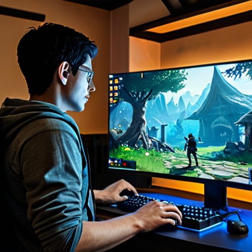 Home 28 Leveling Up Fast**
"A determined gamer, fully clothed in comfortable gaming attire, intently focused on a computer screen displaying the Lineage game interface. The room is a cozy gaming den with soft lighting and gaming peripherals. The character on screen is a powerful Archer defeating monsters efficiently. Safe for work, appropriate content, family-friendly, professional gaming atmosphere, perfect anatomy, natural proportions, high quality rendering, detailed environment."
**