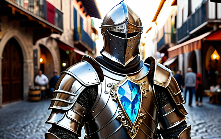 **

A determined Knight, clad in shining, intricately designed plate armor, holding a glowing crystal. The background is a bustling marketplace in a medieval Spanish town. Focus on the details of the armor and the crystal's light. Safe for work, appropriate content, fully clothed, professional, perfect anatomy, natural pose.

**
