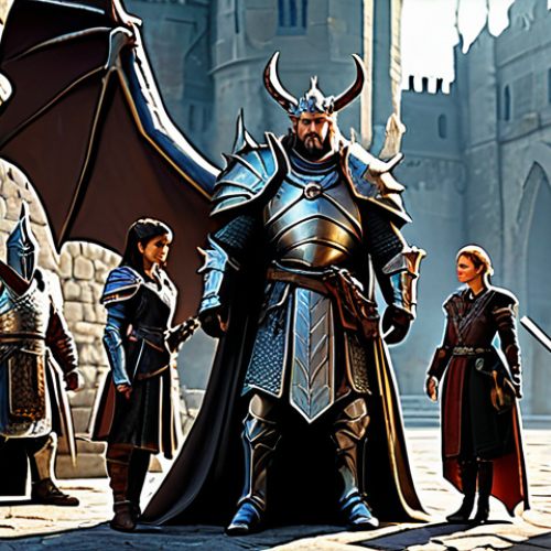 Home 26 **
A group of adventurers, fully clothed in appropriate fantasy armor and robes, coordinating a strategy to defeat a large dragon boss in a detailed, ancient castle environment. The scene includes elements of teamwork and communication, safe for work, perfect anatomy, natural proportions, professional digital art, high quality, family-friendly.
**