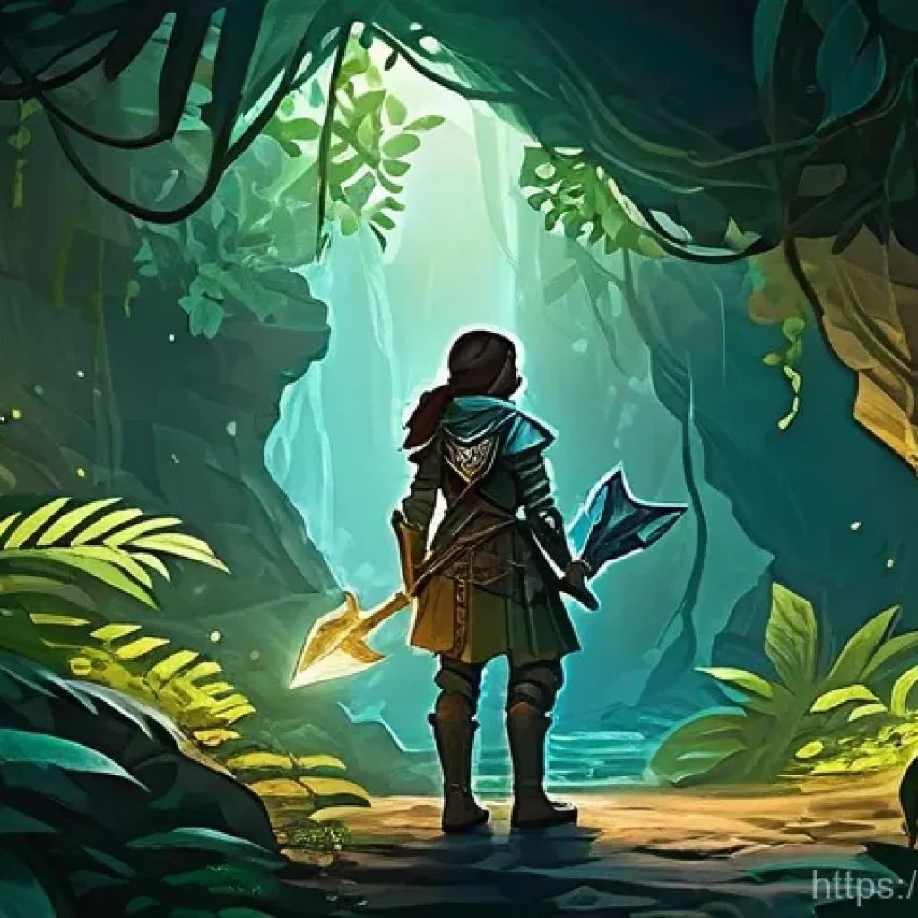 리니지 사냥터 공유 팁 - **Prompt:** "A determined female adventurer, clad in practical, weathered leather armor and sturdy g...