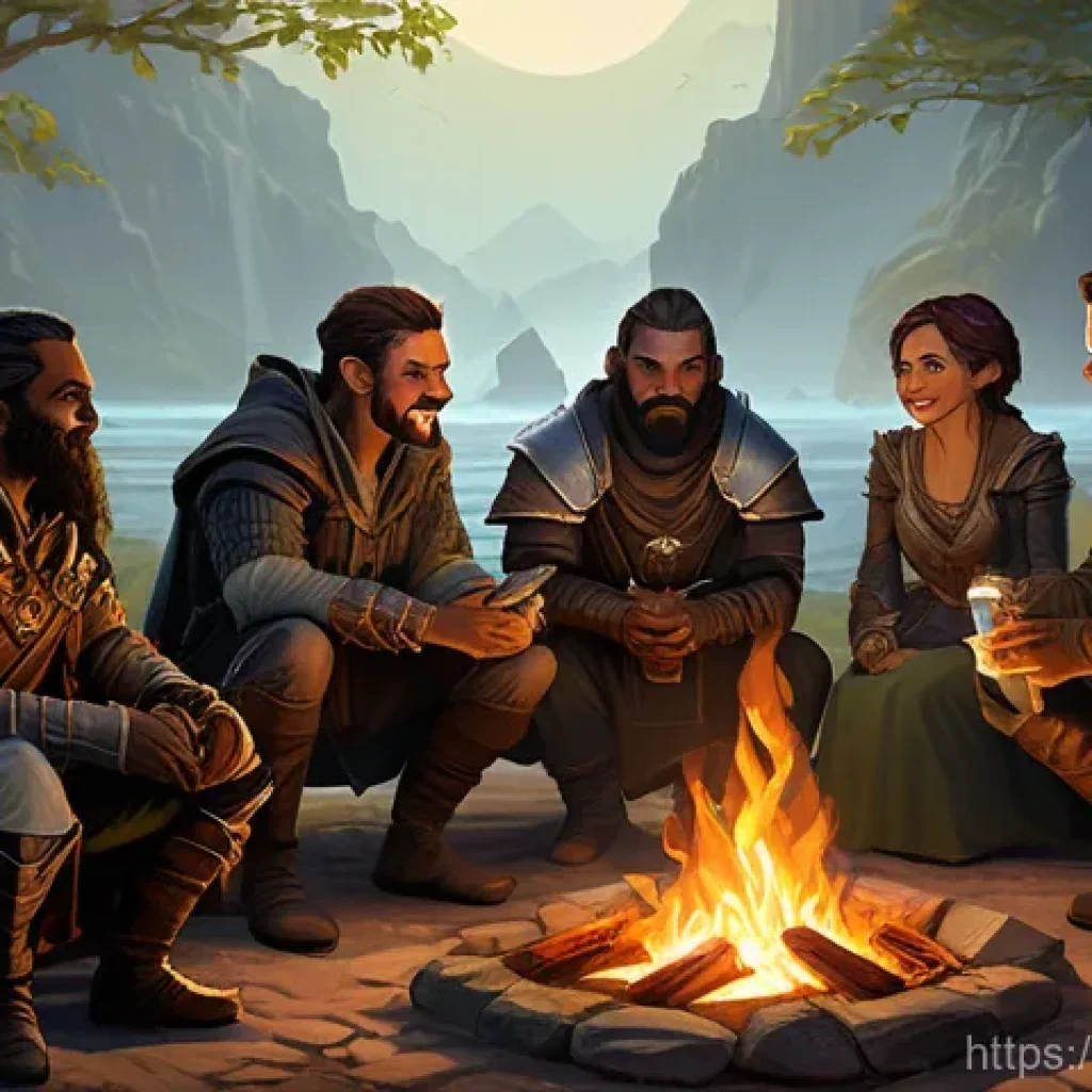 리니지 서버 트렌드와 인기 - **Prompt:** A diverse group of 5-7 Lineage adventurers, comprising a Human Fighter in heavy plate ar...