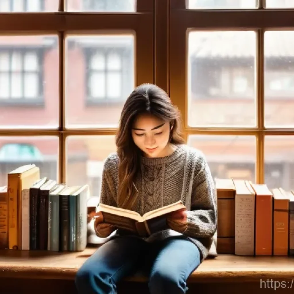 리니지 희귀 아이템 공략 - **Prompt:** A cozy, sunlit corner of an old bookstore cafe. A young woman, dressed in a comfortable ...