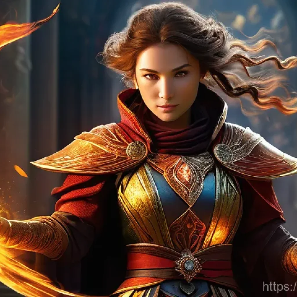 리니지 업데이트 내용 요약 - **Dynamic Fire Mage in Action:** A powerful female Fire Mage, dressed in elaborate, flowing robes th...