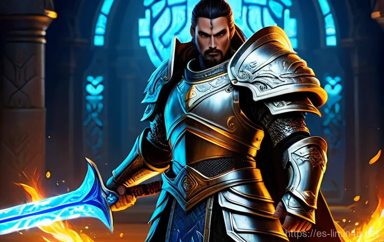 리니지 고수의 노하우 공유 - **Prompt:** "A highly detailed, epic fantasy artwork depicting a powerful, seasoned warrior characte...