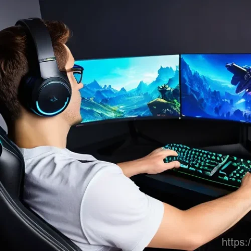 리니지 전용 마우스 설정 - **Palm Grip:**
    "A male gamer, approximately 18-25 years old, sits comfortably in an ergonomic ga...