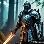 리니지 고난도 퀘스트 완수법 - A detailed fantasy warrior preparing for a challenging mission in a medieval environment, wearing in...