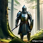 리니지 초보자 레벨업 공략 - A dynamic fantasy scene showcasing a fierce warrior clad in sturdy medieval armor wielding a broad s...