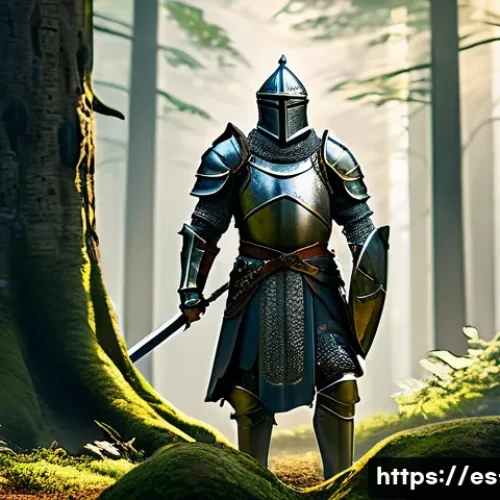 리니지 초보자 레벨업 공략 - A dynamic fantasy scene showcasing a fierce warrior clad in sturdy medieval armor wielding a broad s...