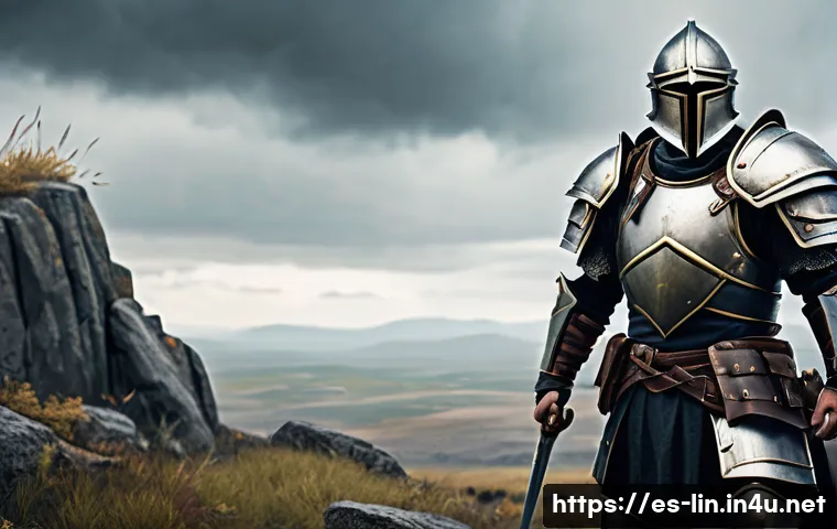 리니지 자동 사냥 설정법 - A fantasy warrior character dressed in detailed, sturdy armor with a shield and sword, standing in a...