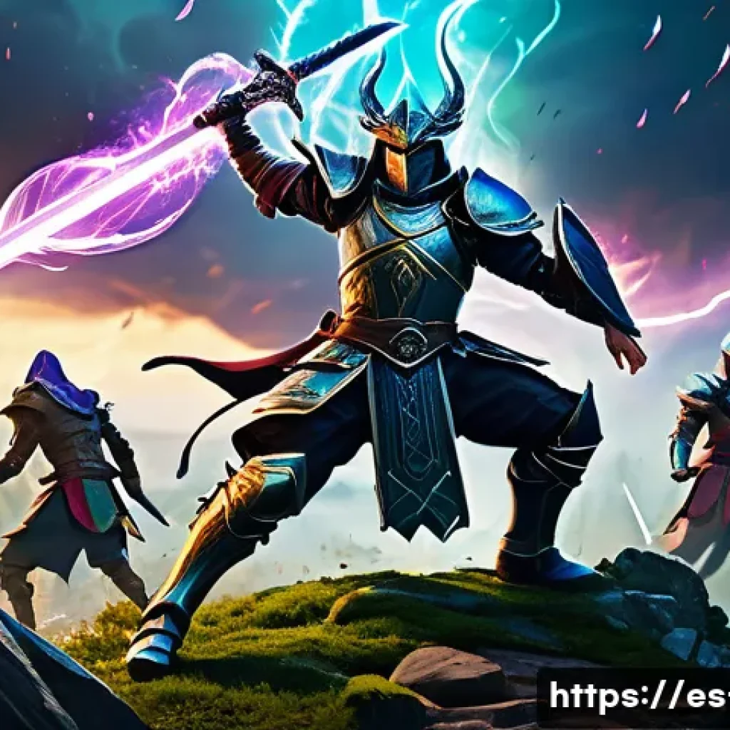 리니지 신규 업데이트 실험 - A dynamic fantasy battle scene featuring a diverse party of characters in detailed armor and magical...