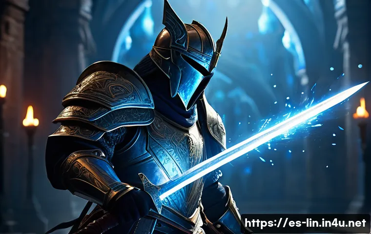 리니지 다이아몬드 사용처 - A dynamic fantasy warrior character in detailed armor upgrading their sword with glowing runes, emph...