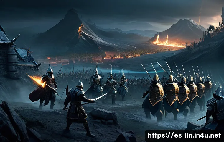 리니지 새로운 플레이 방식 - A dynamic battlefield scene from Lineage showcasing a diverse group of armored warriors and mages co...