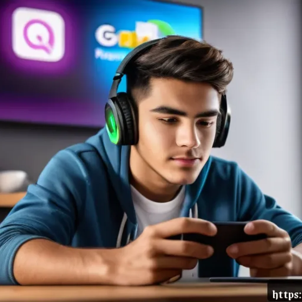 리니지 모바일 앱 연동법 - A young adult male gamer sitting comfortably at a modern desk in a cozy, well-lit room, wearing casu...