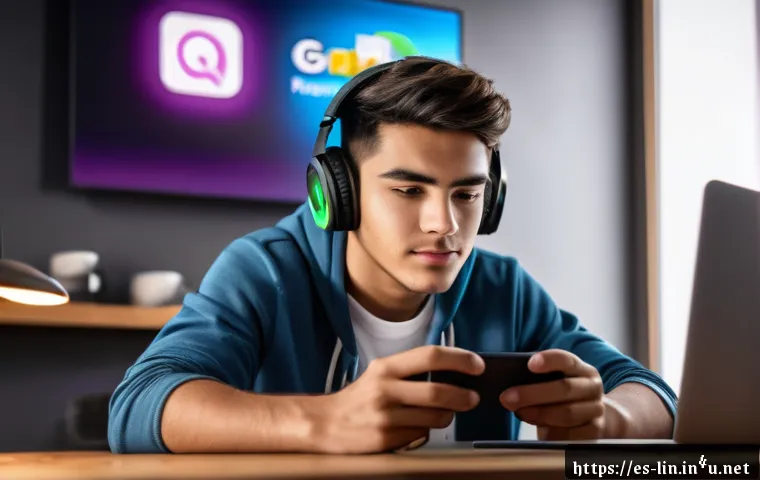 리니지 모바일 앱 연동법 - A young adult male gamer sitting comfortably at a modern desk in a cozy, well-lit room, wearing casu...