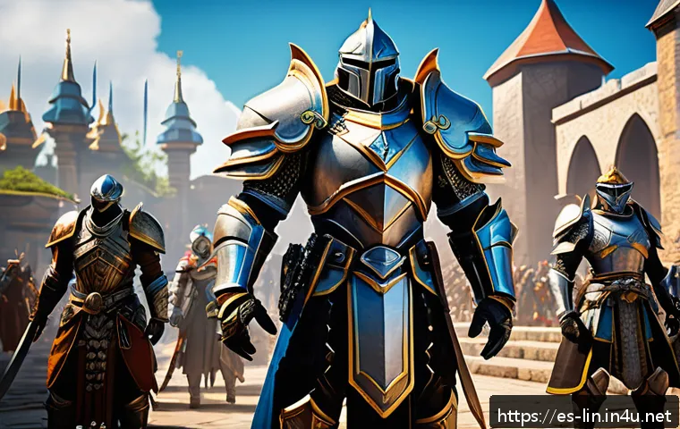 리니지 서버 랭킹 이해 - A detailed fantasy MMORPG scene depicting a player character in light but protective armor strategiz...
