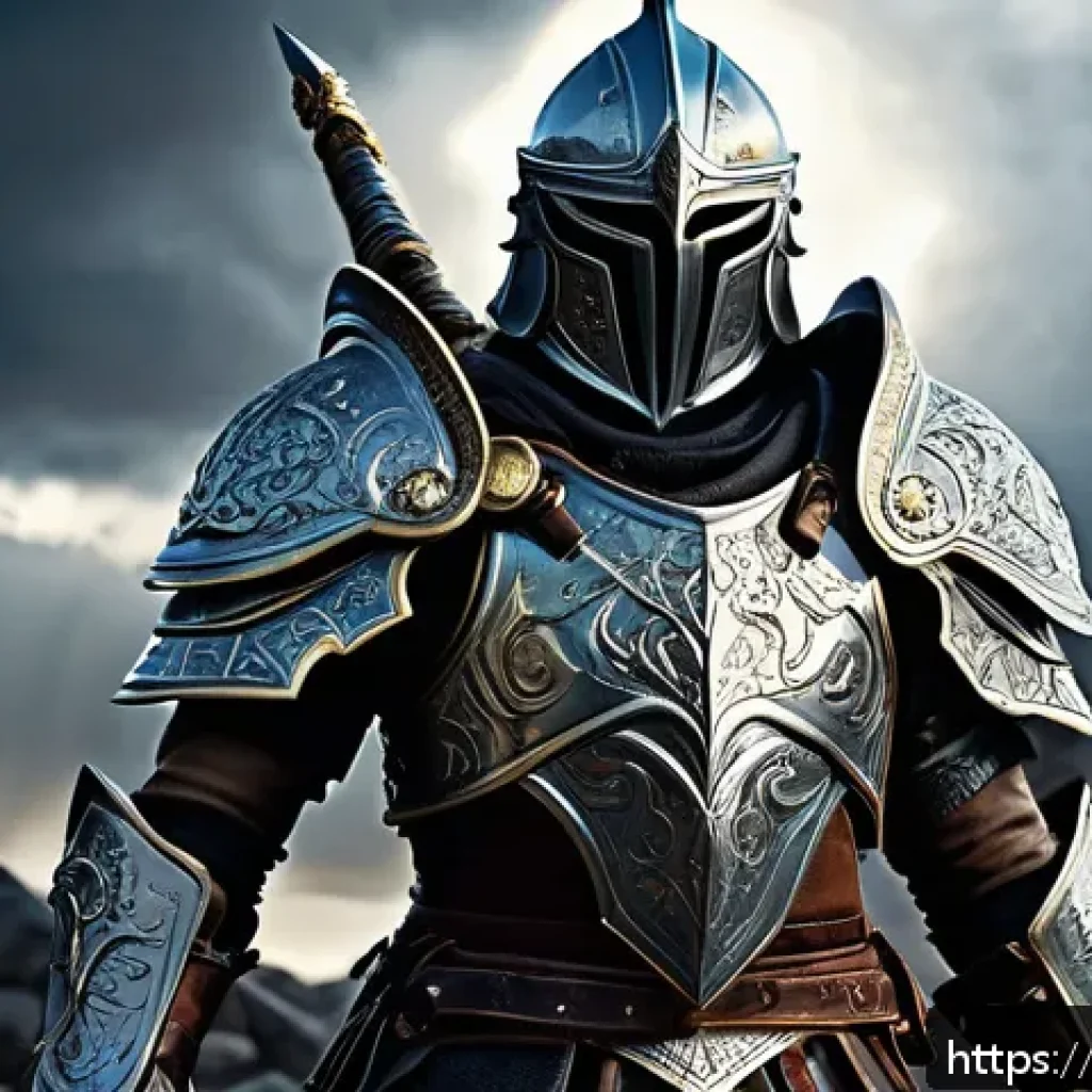 리니지 각인 장비 시스템 - A detailed fantasy warrior character wearing intricately designed armor engraved with glowing mystic...