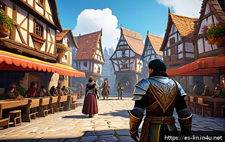 리니지 초보자 친화적인 서버 - A lively MMORPG gaming scene showing a diverse group of community players gathered in a colorful fan...